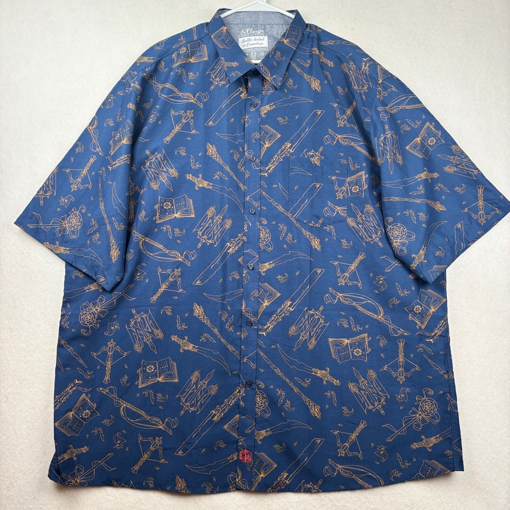 Critical Role Button Down Shirt Mens 5XL Fantasy Weapon Print Geek Cosplay